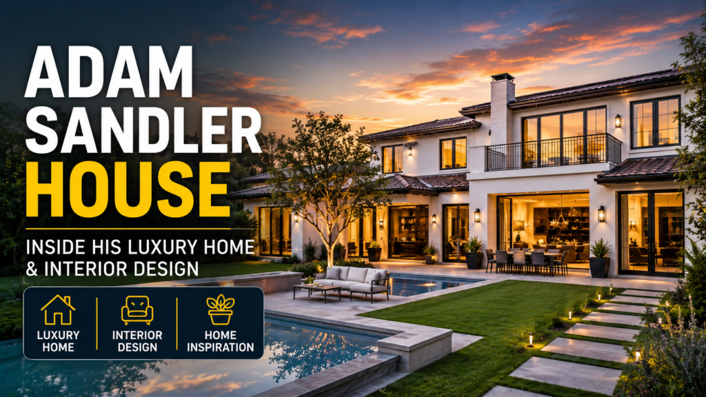 Adam Sandler house featuring a luxurious California-style exterior, swimming pool, landscaped yard, and elegant outdoor living space